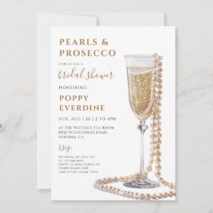 Pearls And Prosecco Bridal Shower Brunch Invitation