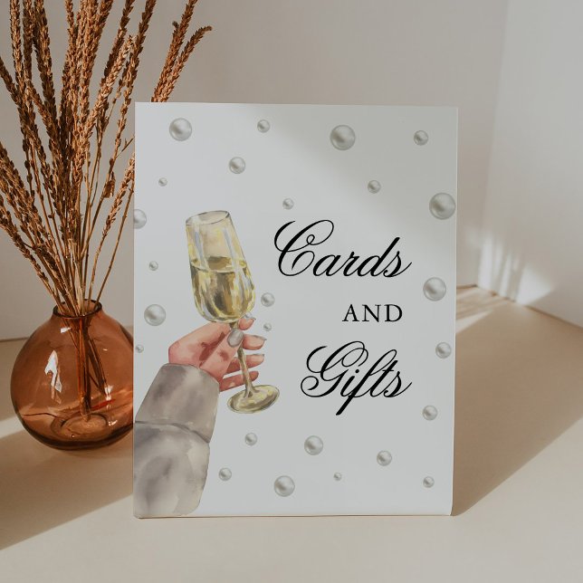 Pearls and Prosecco Bridal Shower Cards & Gifts Pedestal Sign (Creator Uploaded)