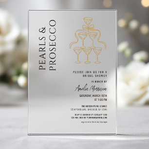 Pearls and Prosecco Bridal Shower Champagne  Acrylic Invitations