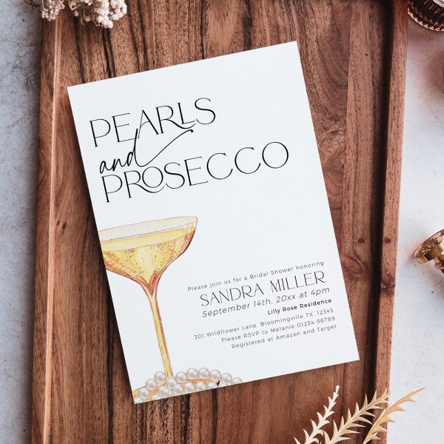 Pearls and Prosecco Bridal Shower Champagne Glass Invitation (Creator Uploaded)
