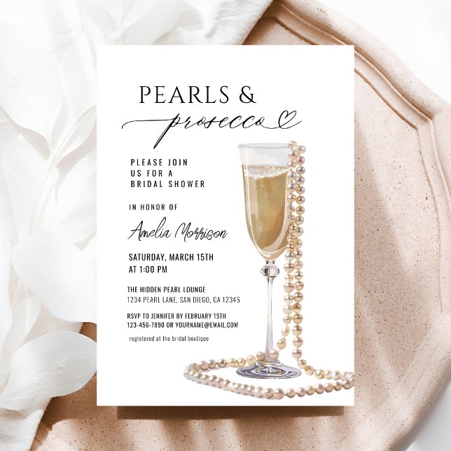 Pearls and Prosecco Bridal Shower Champagne  Invitation (Creator Uploaded)