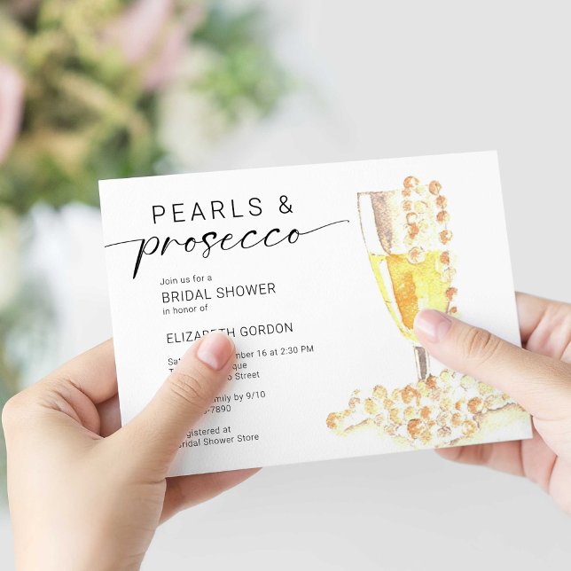 Pearls and Prosecco Bridal Shower Custom Minimal  Invitation (Creator Uploaded)