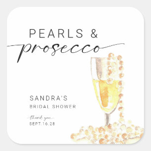 Pearls and Prosecco Bridal Shower Custom Minimal Square Sticker