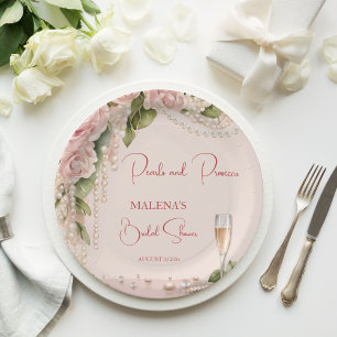 Pearls and prosecco bridal shower elegant printed paper plate