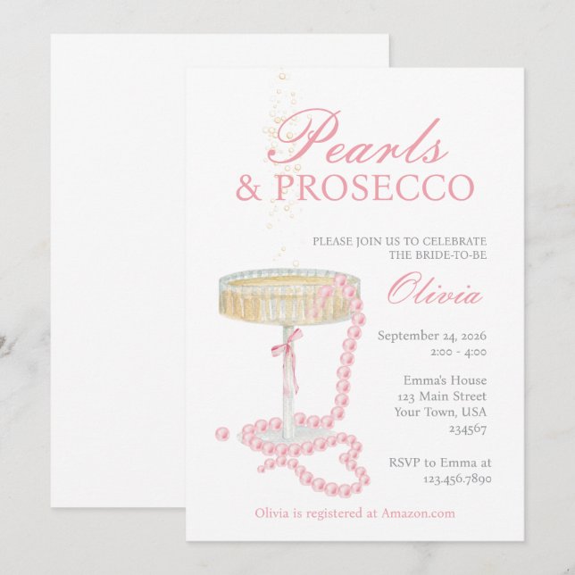 Pearls and Prosecco Bridal Shower Invitation (Front/Back)
