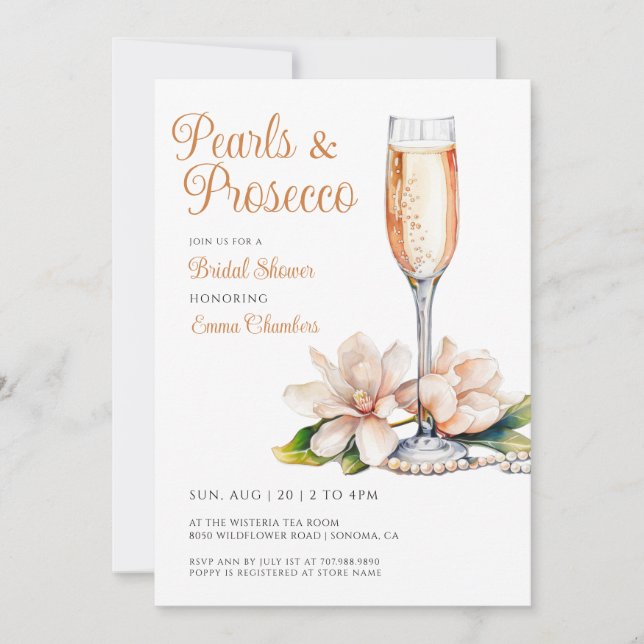Pearls And Prosecco Bridal Shower Invitation (Front)