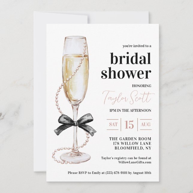 Pearls and Prosecco Bridal Shower Invitation (Front)