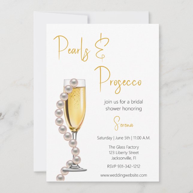 Pearls and Prosecco Bridal Shower  Invitation (Front)