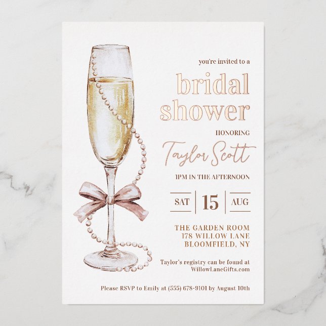 Pearls and Prosecco Bridal Shower Invitation (Front)