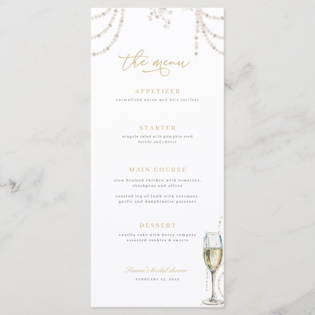 Pearls and Prosecco Bridal Shower Menu  (Front)