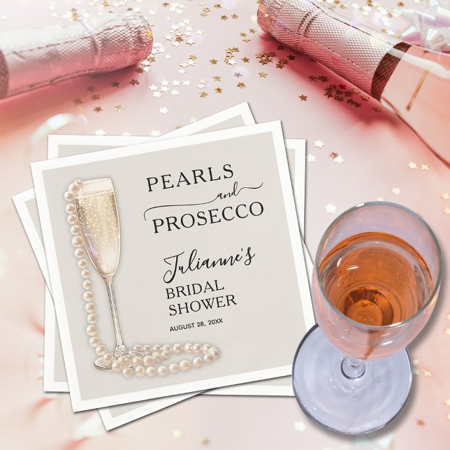 Pearls and Prosecco Bridal Shower Napkin (Pearls and Prosecco brunch and bubbly bridal shower napkins)