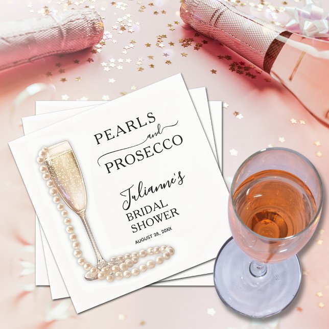 Pearls and Prosecco Bridal Shower Napkin (Pearls and Prosecco Bridal Shower Napkins)