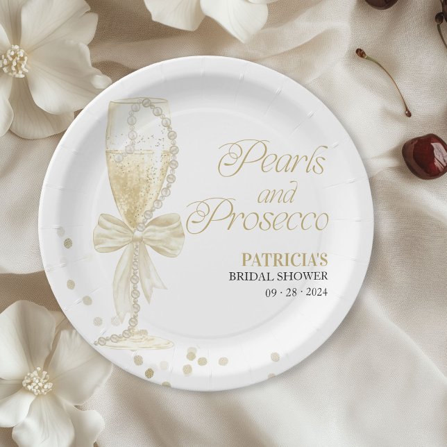 Pearls And Prosecco Bridal Shower Paper Plate (Creator Uploaded)