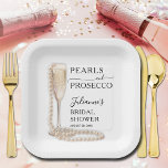 Pearls and Prosecco Bridal Shower Paper Plate<br><div class="desc">These Pearls and Prosecco theme bridal shower square paper plates feature pearls draped from a champagne glass,  a perfect design for your brunch and bubbly bridal shower. MATCHING items in our collection.</div>