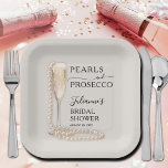 Pearls and Prosecco Bridal Shower Paper Plate<br><div class="desc">These Pearls and Prosecco theme bridal shower square paper plates feature pearls draped from a champagne glass and your details in chic lettering,  a perfect design for your brunch and bubbly bridal shower. MATCHING items in our collection.</div>