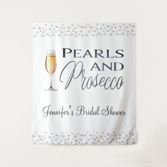 Pearls and Prosecco Bridal Shower Party Tapestry (Front)