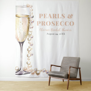 Pearls and Prosecco Bridal Shower Photo Backdrop Tapestry