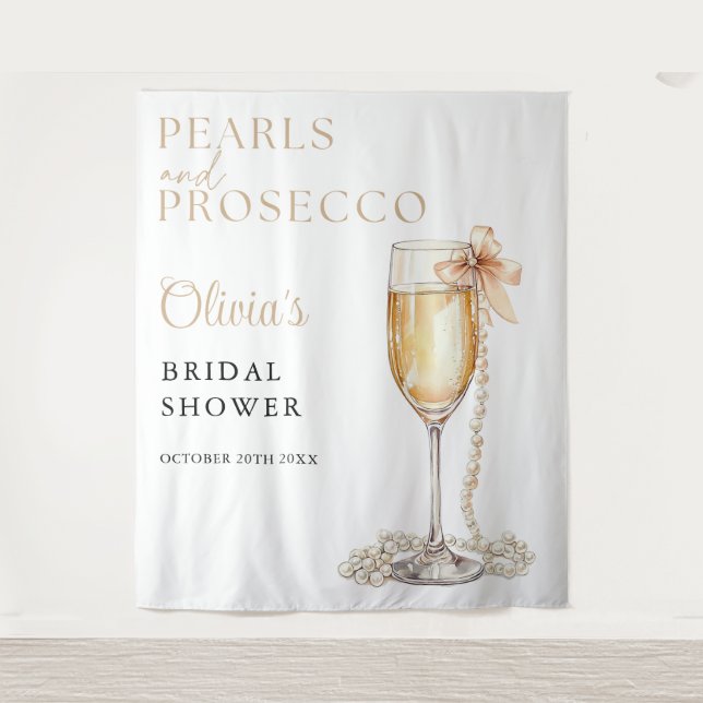 Pearls And Prosecco Bridal Shower Photo Backdrop Tapestry (Front)