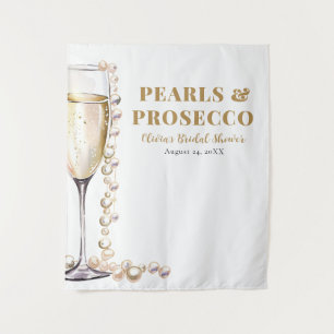 Pearls and Prosecco Bridal Shower Photo Backdrop Tapestry