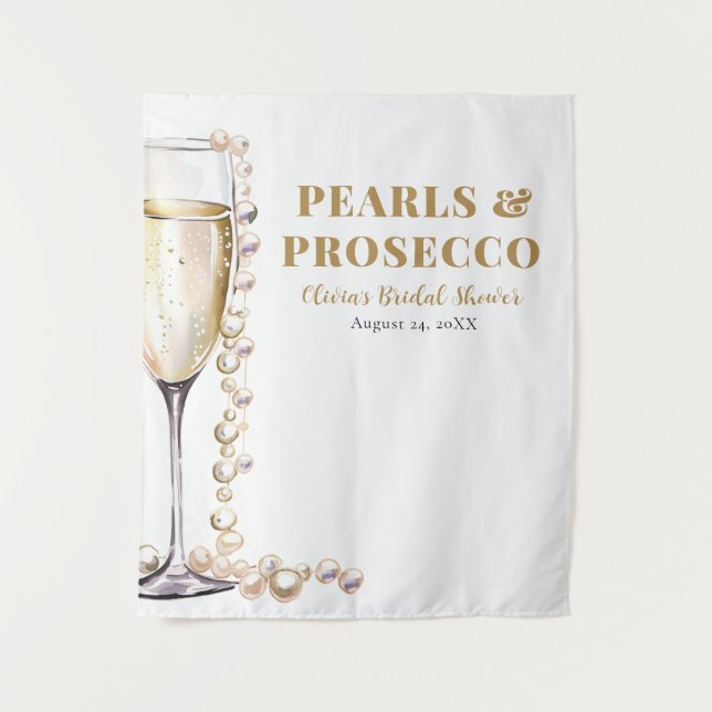 Pearls and Prosecco Bridal Shower Photo Backdrop Tapestry (Front)