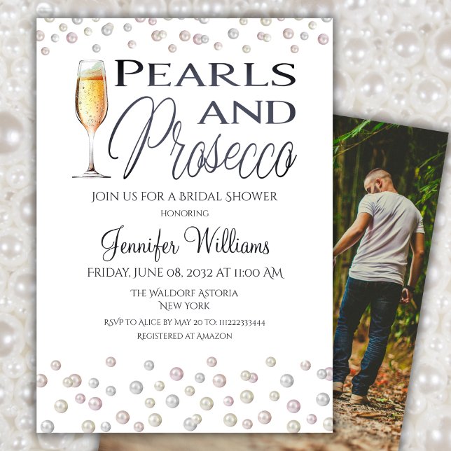 Pearls and Prosecco Bridal Shower Photo Invitation (Creator Uploaded)