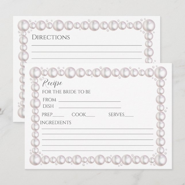 Pearls and prosecco bridal shower recipe card (Front/Back)