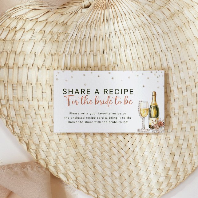  Pearls and Prosecco Bridal Shower Recipe Request Enclosure Card (Elegant Pearls and Prosecco Bridal Shower Recipe Request Enclosure Card)