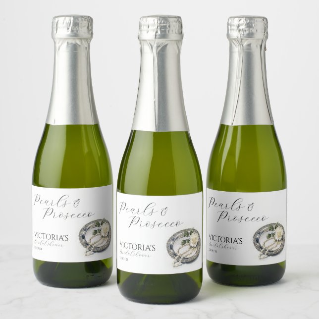 Pearls and Prosecco Bridal Shower Sparkling Wine Label (Bottles)
