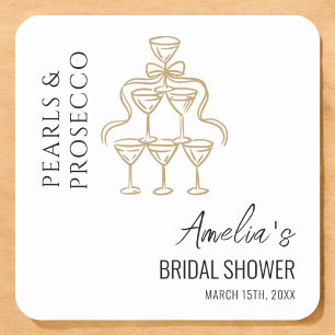 Pearls and Prosecco Bridal Shower Square Sticker