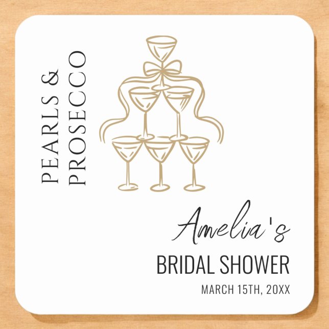Pearls and Prosecco Bridal Shower  Square Sticker (Creator Uploaded)