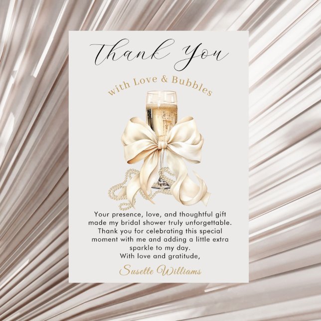 Pearls and Prosecco Bridal Shower  Thank You Card (Pearls and Prosecco Bridal Shower Thank you Card)