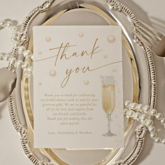 Pearls and Prosecco Bridal Shower Thank You Card