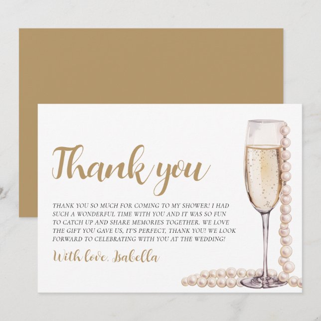 Pearls and Prosecco Bridal Shower Thank you Card (Front/Back)