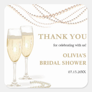 Pearls and Prosecco Bridal Shower Thank You  Square Sticker