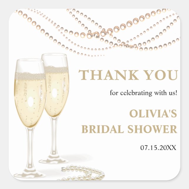 Pearls and Prosecco Bridal Shower Thank You  Square Sticker (Front)