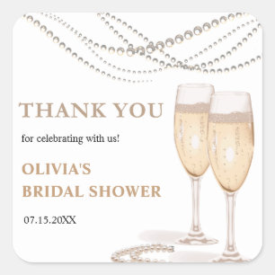 Pearls and Prosecco Bridal Shower Thank You  Square Sticker