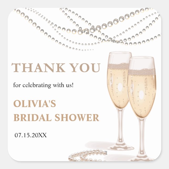 Pearls and Prosecco Bridal Shower Thank You  Square Sticker (Front)
