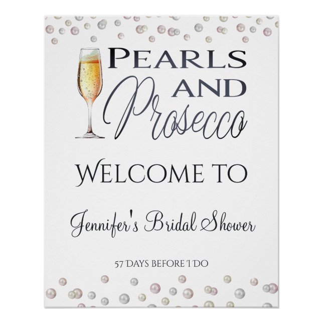 Pearls and Prosecco Bridal Shower Welcome Poster (Front)