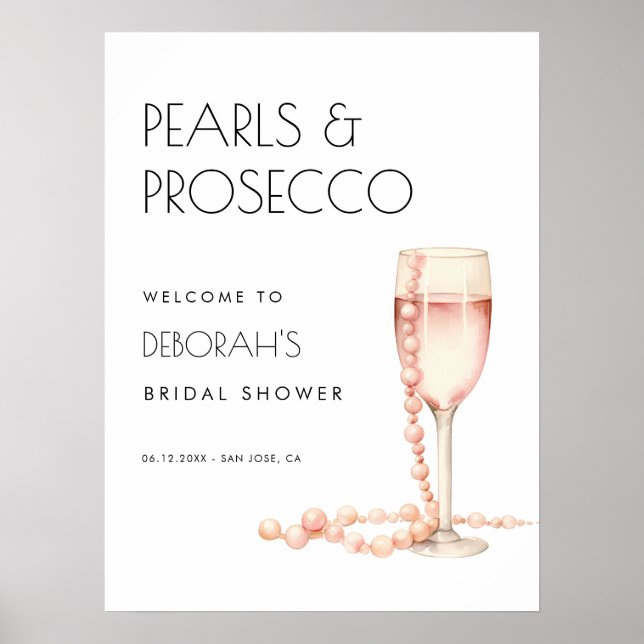 Pearls and Prosecco Bridal Shower Welcome Poster (Front)