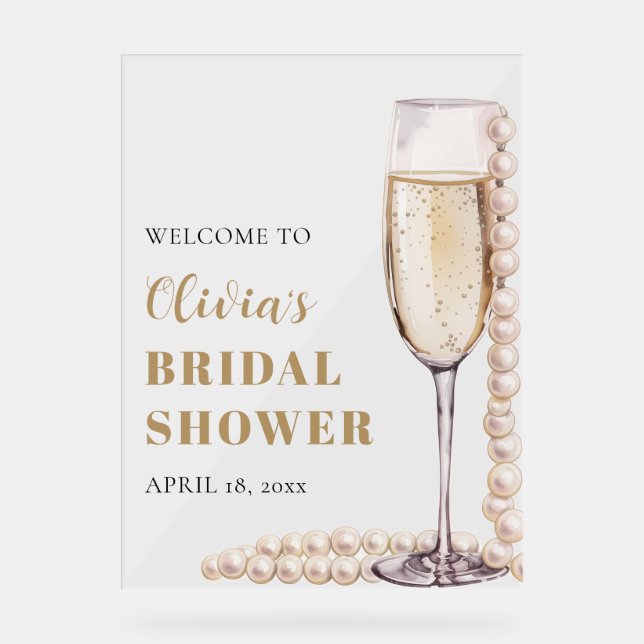 Pearls and Prosecco Bridal Shower Welcome Sign (Front)