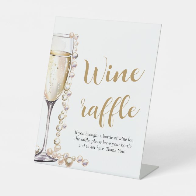 Pearls and Prosecco Bridal Shower Wine Raffle Game Pedestal Sign (Front)