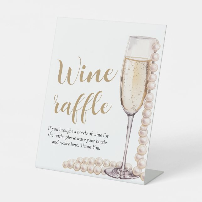 Pearls and Prosecco Bridal Shower Wine Raffle Game Pedestal Sign (Front)