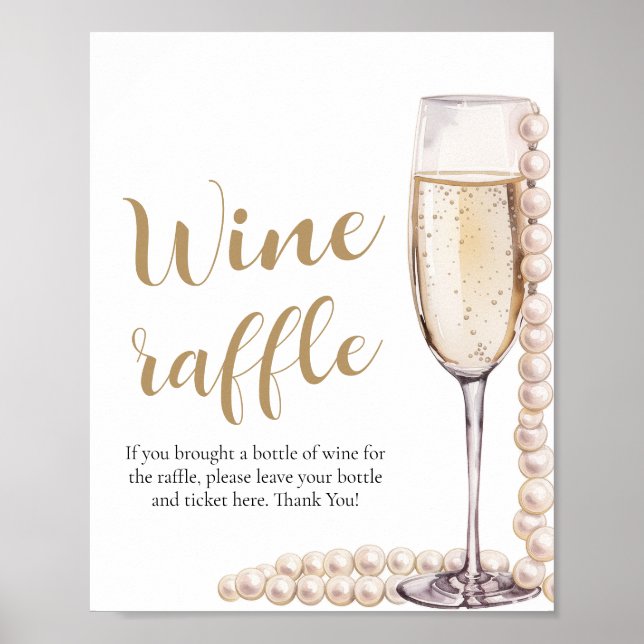 Pearls and Prosecco Bridal Shower Wine Raffle Game Poster (Front)