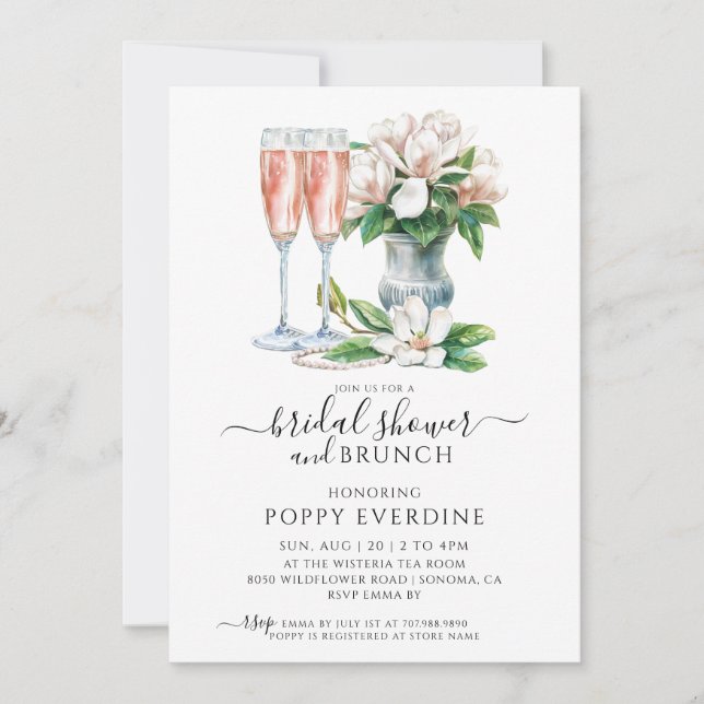 Pearls And Prosecco Champagne Bridal Shower Brunch Invitation (Front)
