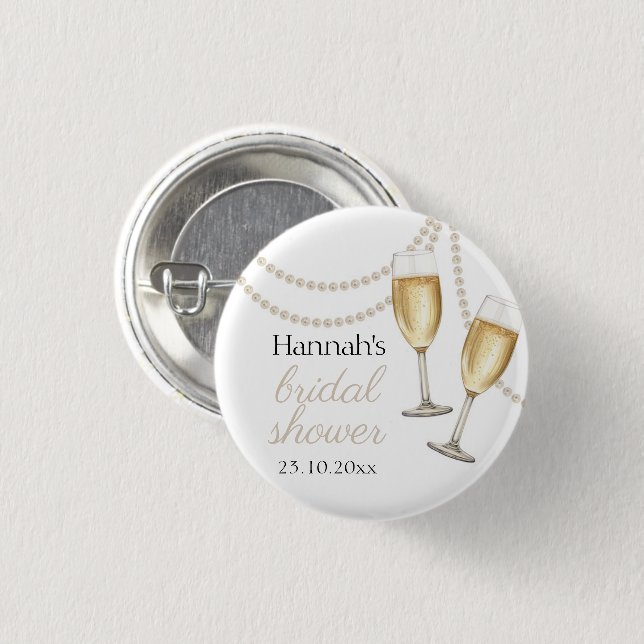 Pearls and prosecco Elegant bridal Shower 3 Cm Round Badge (Front & Back)