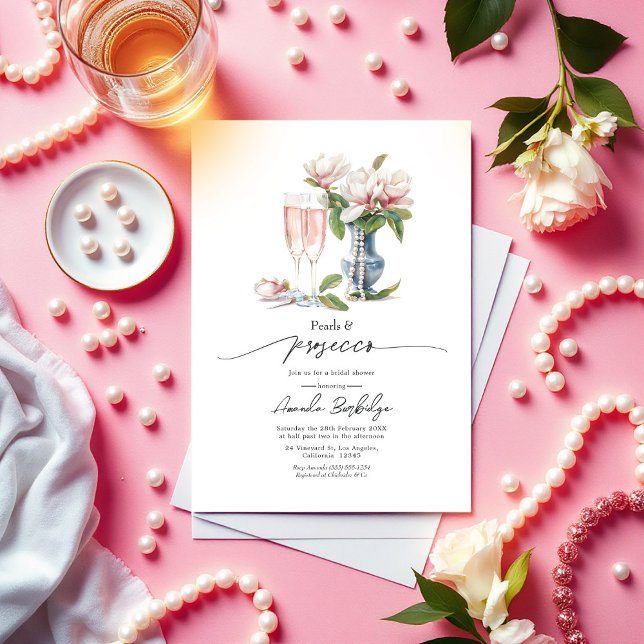 Pearls and Prosecco Elegant Bridal Shower Invitation (Pearls and Prosecco Elegant Bridal Shower Invitation)