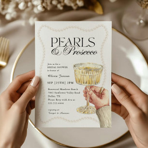 Pearls and Prosecco Elegant Brunch Bridal Shower Invitation