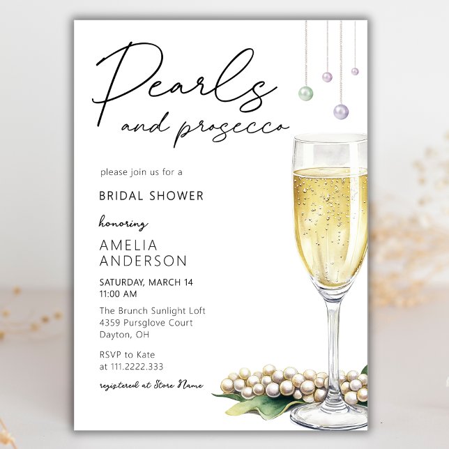 Pearls And Prosecco Elegant Greenery Bridal Shower Invitation (Creator Uploaded)