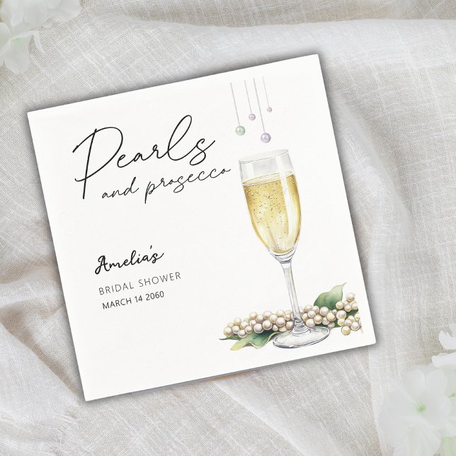 Pearls And Prosecco Elegant Greenery Bridal Shower Napkin (Creator Uploaded)