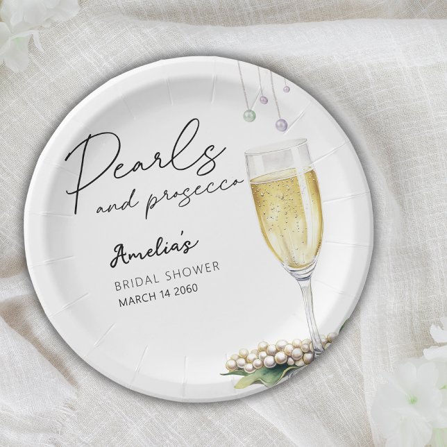Pearls And Prosecco Elegant Greenery Bridal Shower Paper Plate (Creator Uploaded)